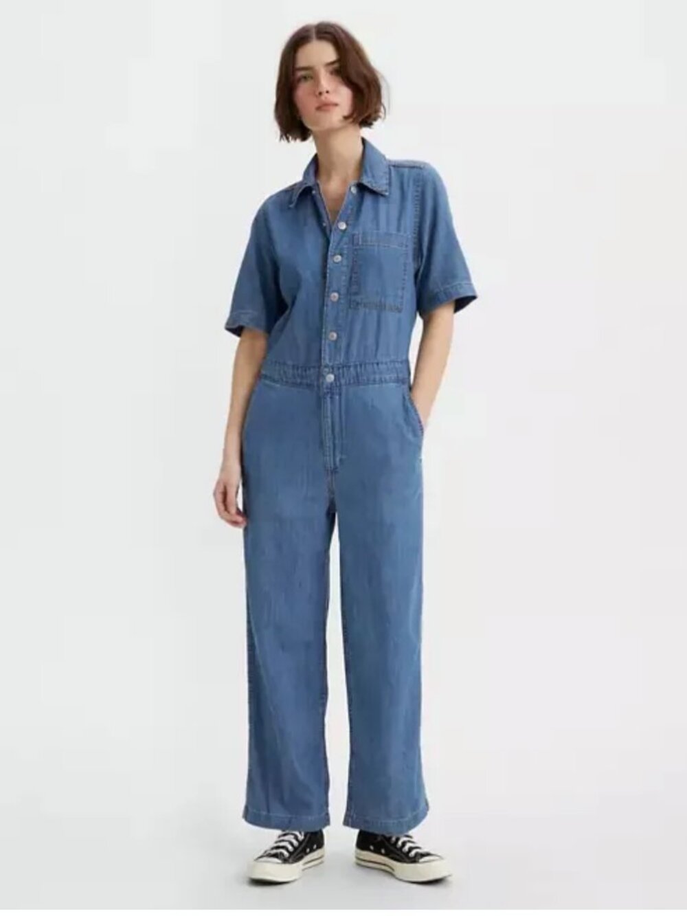 NWT Levi's Medium Blue Denim Wash Short Sleeve Heritage Jumpsuit in Women's XXL